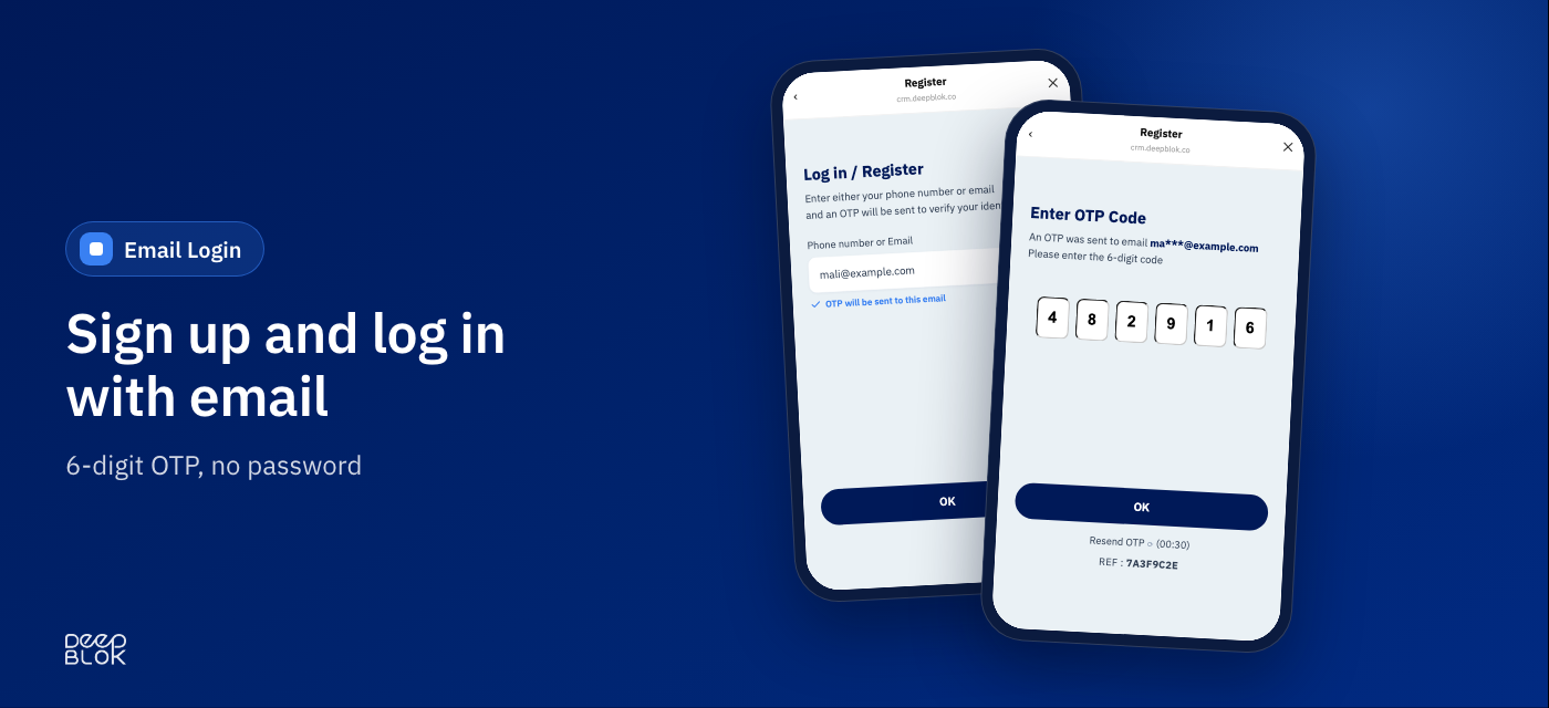Email sign-up screen and OTP screen of the member page